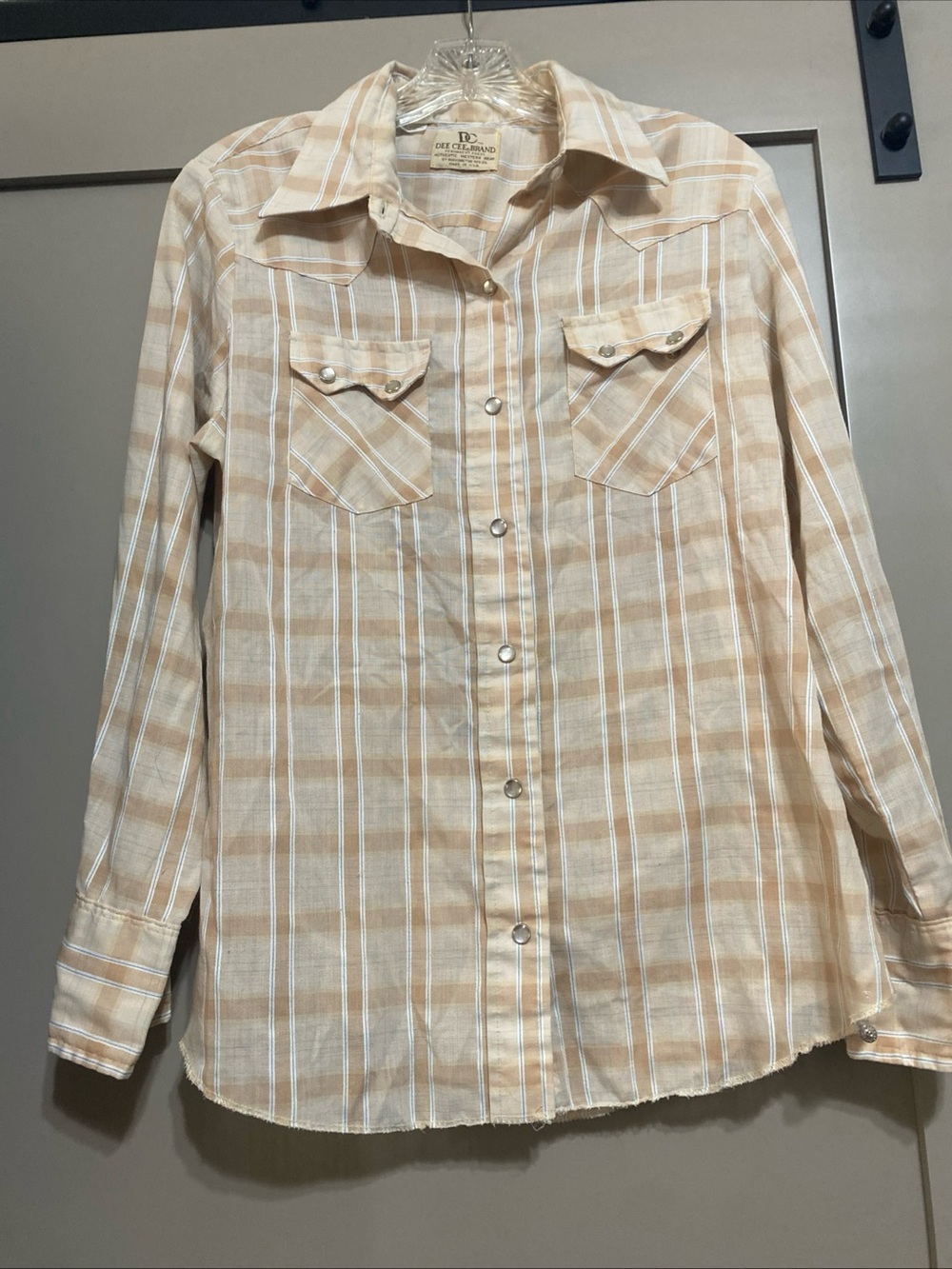 Vintage 70’s Long-Sleeve Plaid Button-Down Shirt in Beige by Dee Cee